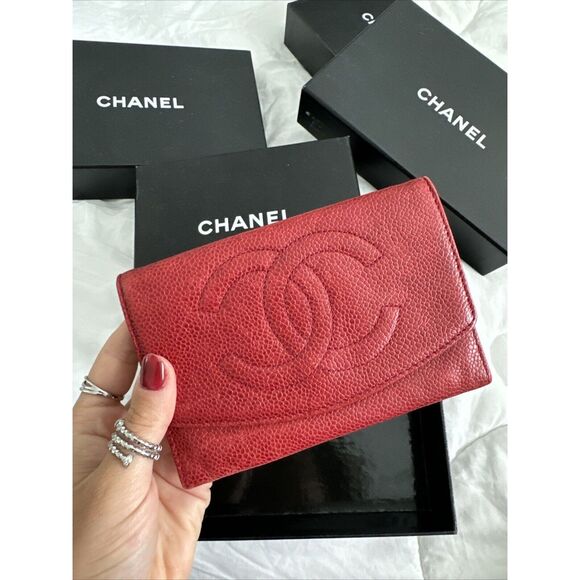 CHANEL Red Caviar Leather Timeless French Wallet W/Box - Picture 1 of 16